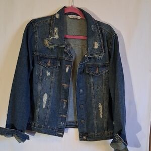 Wild Fable Dark Blue Distressed Jean Jacket